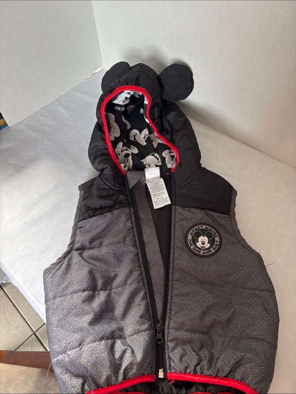 Disney Kids Mickey Mouse Hooded Puffer Vest - Black, Gray, Red
